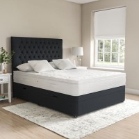 Dark Grey Fabric King Size Divan Ottoman Bed with Chesterfield Headboard - Langston