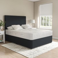 Dark Grey Fabric Small Double Divan Bed with Plain Headboard - Langston