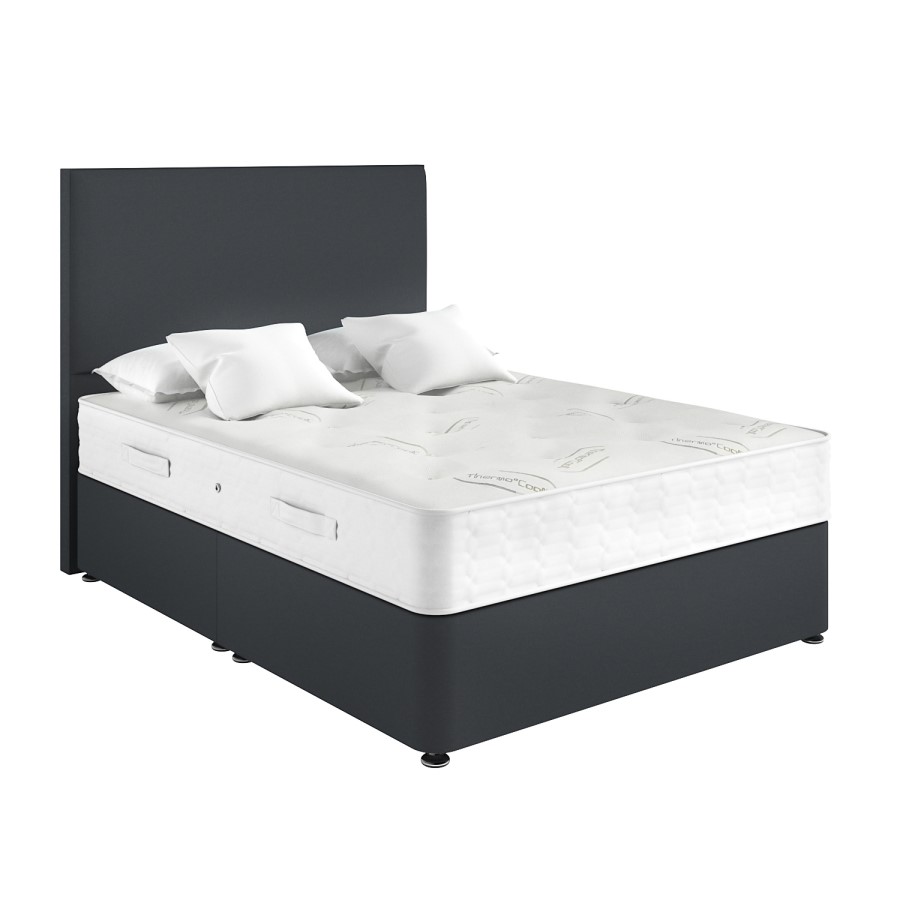 Dark Grey Fabric Small Double Divan Bed with Plain Headboard - Langston