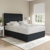 Dark Grey Fabric Double Divan Bed with 2 Drawers and Vertical Stripe Headboard - Langston