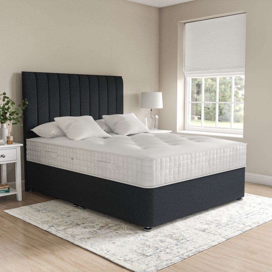 Dark Grey Fabric Super King Divan Bed with Vertical Stripe Headboard - Langston