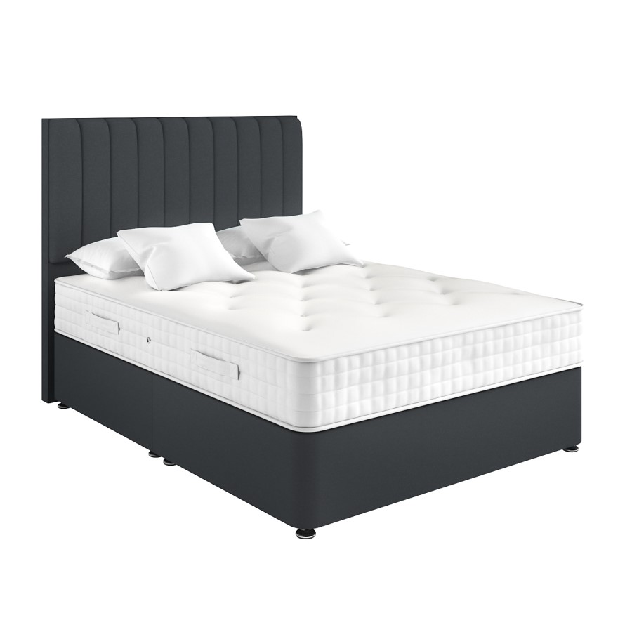Dark Grey Fabric Super King Divan Bed with Vertical Stripe Headboard - Langston