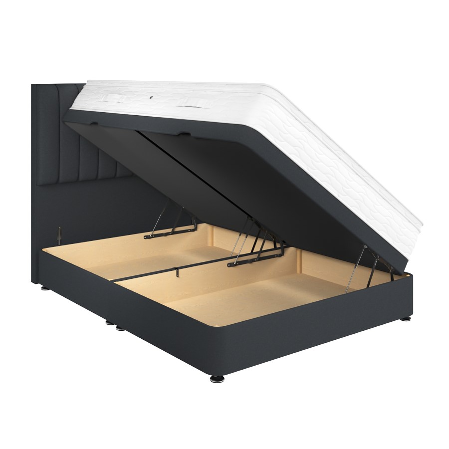 Dark Grey Fabric Super King Divan Ottoman Bed with Vertical Stripe Headboard - Langston