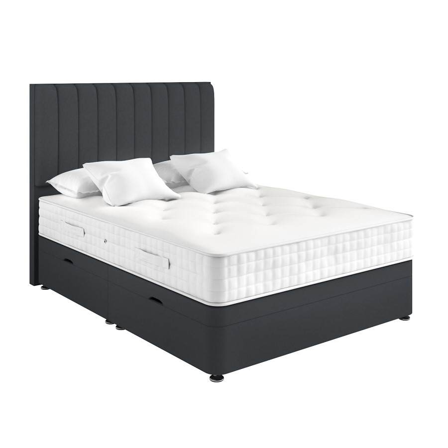 Dark Grey Fabric Super King Divan Ottoman Bed with Vertical Stripe Headboard - Langston