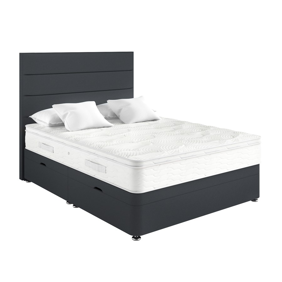 Dark Grey Fabric Super King Divan Ottoman Bed with Horizontal Stripe Headboard - Langston