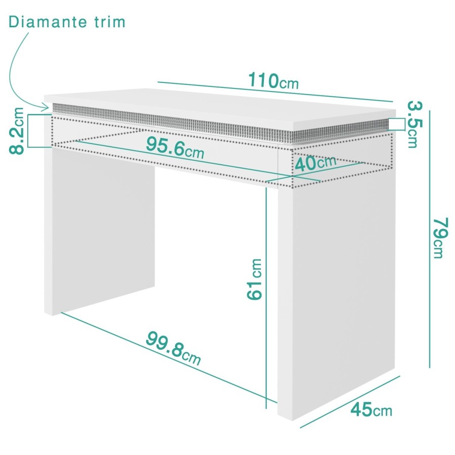 Gabriella White High Gloss Console Table with Diamante Trim