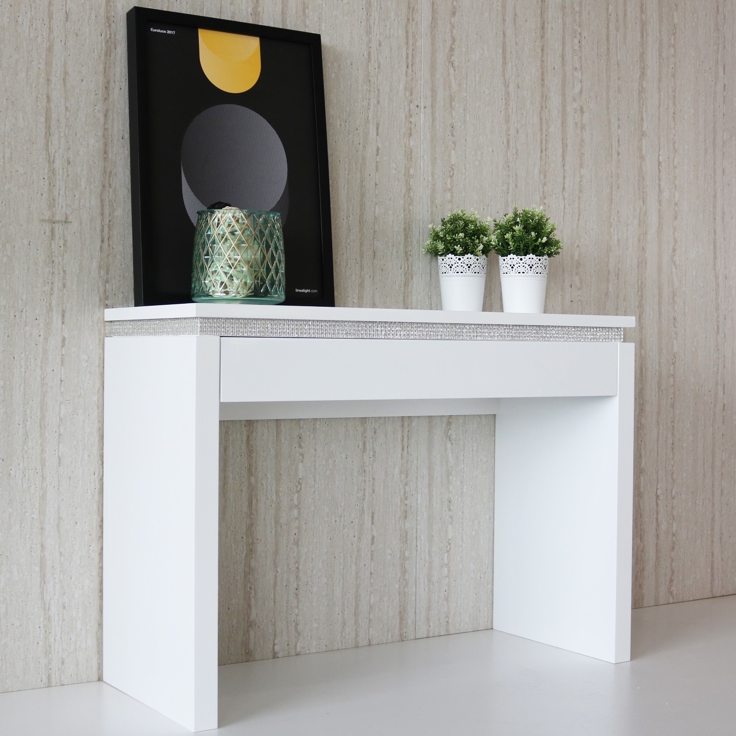 Gabriella White Gloss Dressing Table With Diamante Trim Furniture123 Gabriella White Gloss Dressing Table With Diamante Trim Furniture123