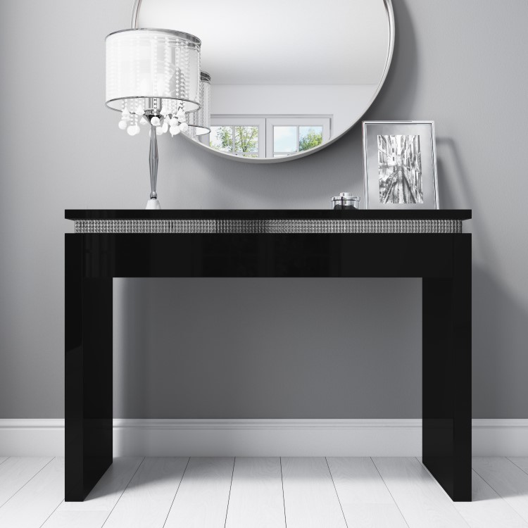 Gabriella Black High Gloss Console Table with Diamante Trim 