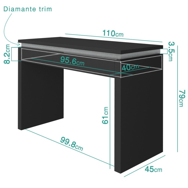 Gabriella Black High Gloss Console Table with Diamante Trim 