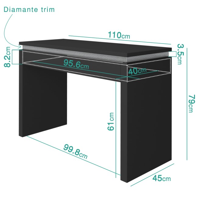 Gabriella Black High Gloss Dressing Table with Diamante Trim