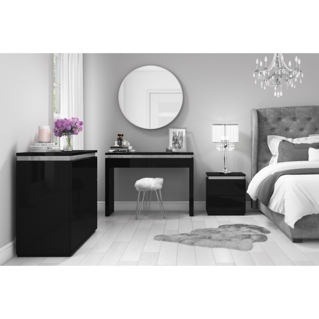 Gabriella Black High Gloss Dressing Table with Diamante Trim