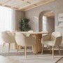 Pillar Oak Dining Table with 6 Carver Piped Beige Dining Chairs - Gianna