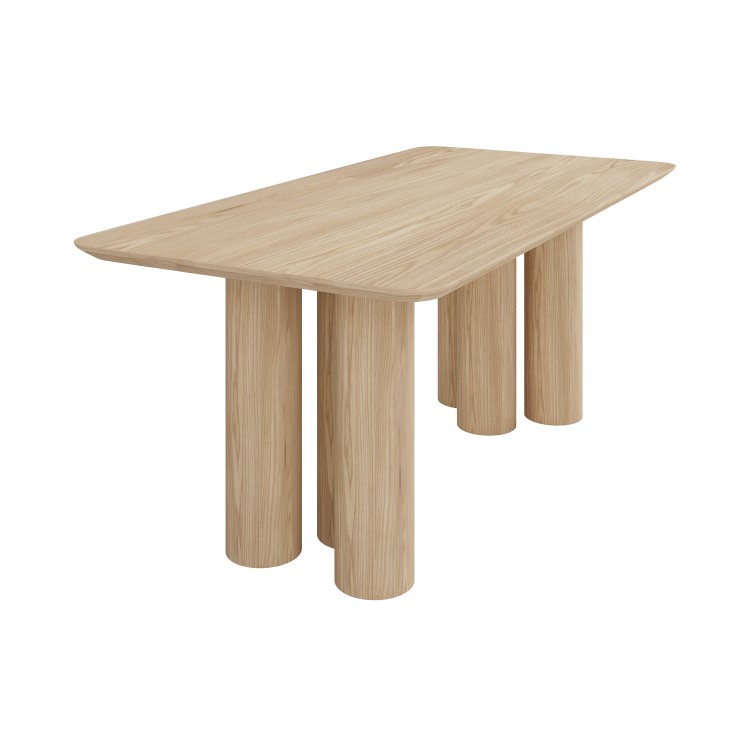 Pillar Oak Dining Table with 6 Carver Piped Beige Dining Chairs - Gianna