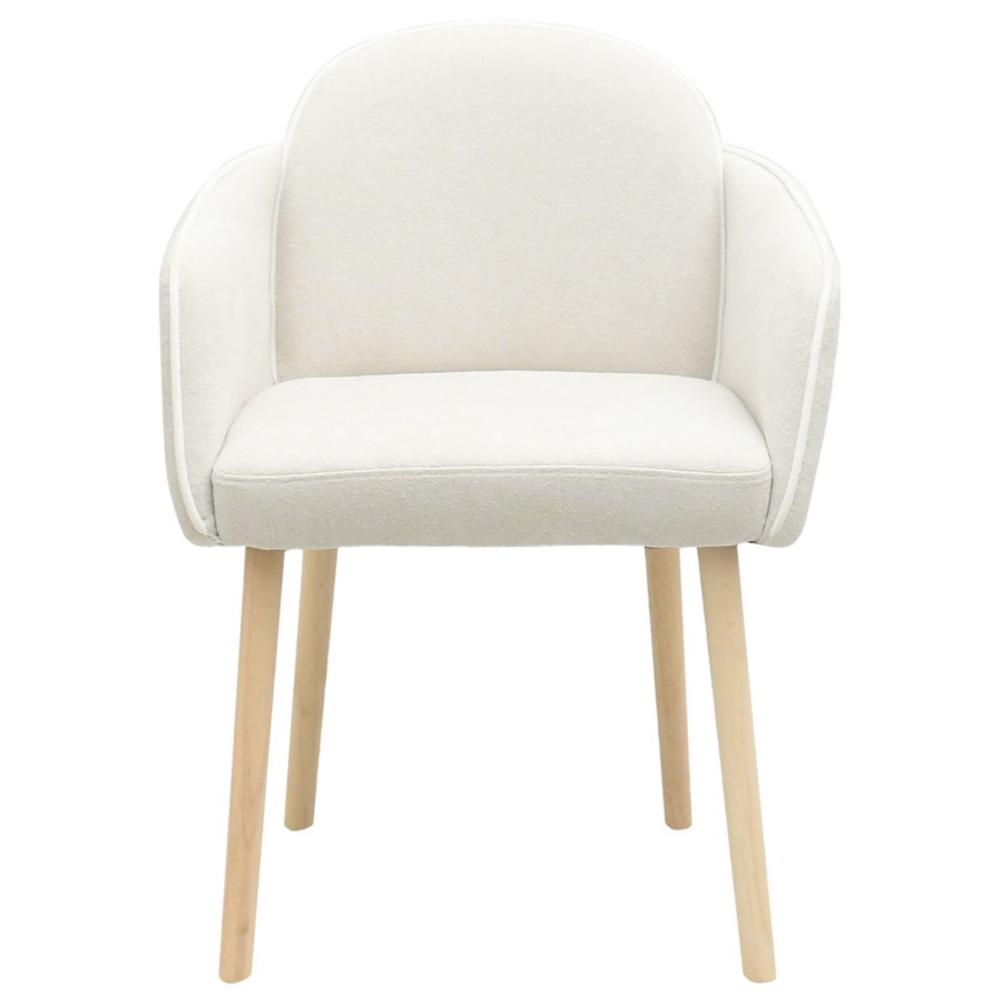 Pillar Oak Dining Table with 6 Carver Piped Beige Dining Chairs - Gianna