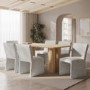 Round Limewash Oak Dining Table Set with 4 Neutral Upholstered Chairs - Seats 4 - Wave