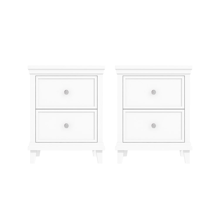 White Painted Pair of 2 Drawer Bedside Tables - Georgia