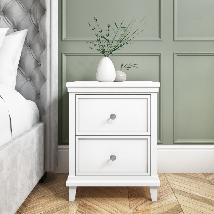 White Painted Pair of 2 Drawer Bedside Tables - Georgia