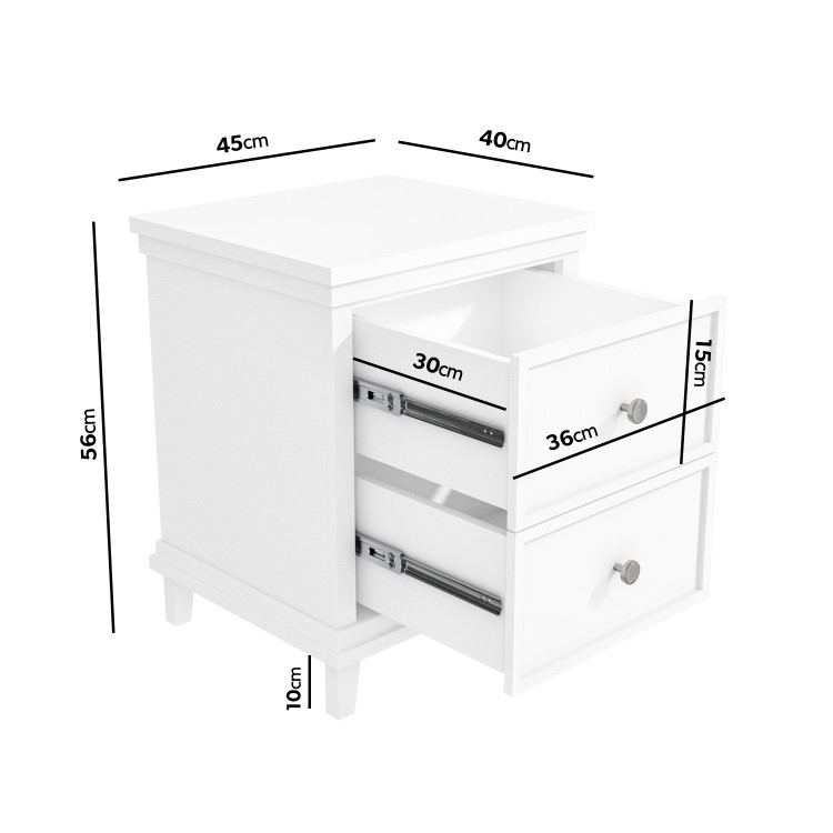 White Painted Pair of 2 Drawer Bedside Tables - Georgia