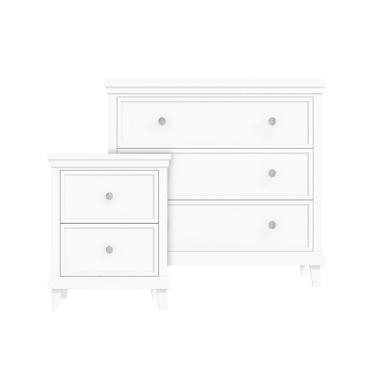 White Bedside Table and Chest of Drawers Set - Georgia