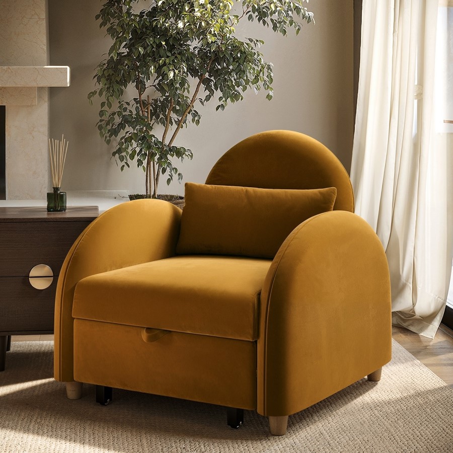 Caramel Velvet Sofa Bed - Gene