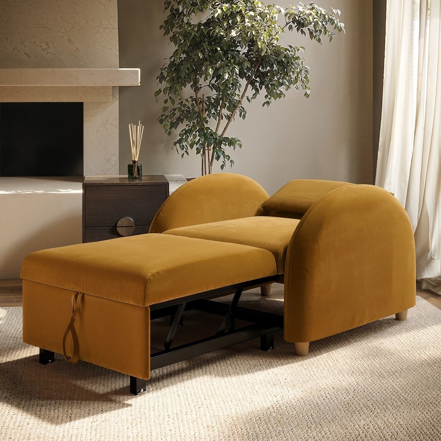 Caramel Velvet Sofa Bed - Gene