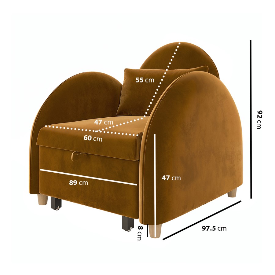 Caramel Velvet Sofa Bed - Gene