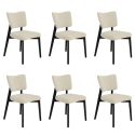 BUN/GRT002/99034 Set of 6 Beige Upholstered Dining Chairs with Black Legs - Greta