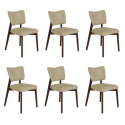 BUN/GRT004/99038 Set of 6 Beige Faux Leather Dining Chairs with Walnut Legs - Greta