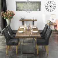 Grayson Industrial Reclaimed Solid Wood Dining Table with 4 Charcoal Velvet Dining Chairs