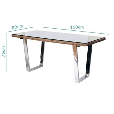 Railway Wood & Glass Top Dining Table Set with 4 Grey Velvet Chairs - Grayson