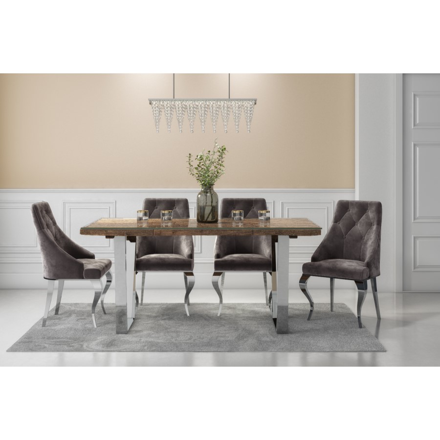 Grayson Large Industrial Wood Dining Table with Glass Top - Seats 6