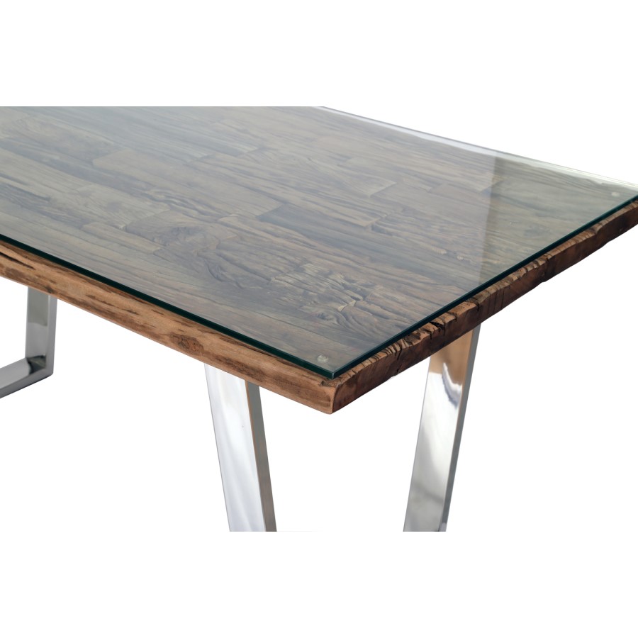 Grayson Large Industrial Wood Dining Table with Glass Top - Seats 6