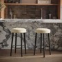 Set of 2 Beige Upholstered Kitchen Counter Stools with Black Legs - Gatsby