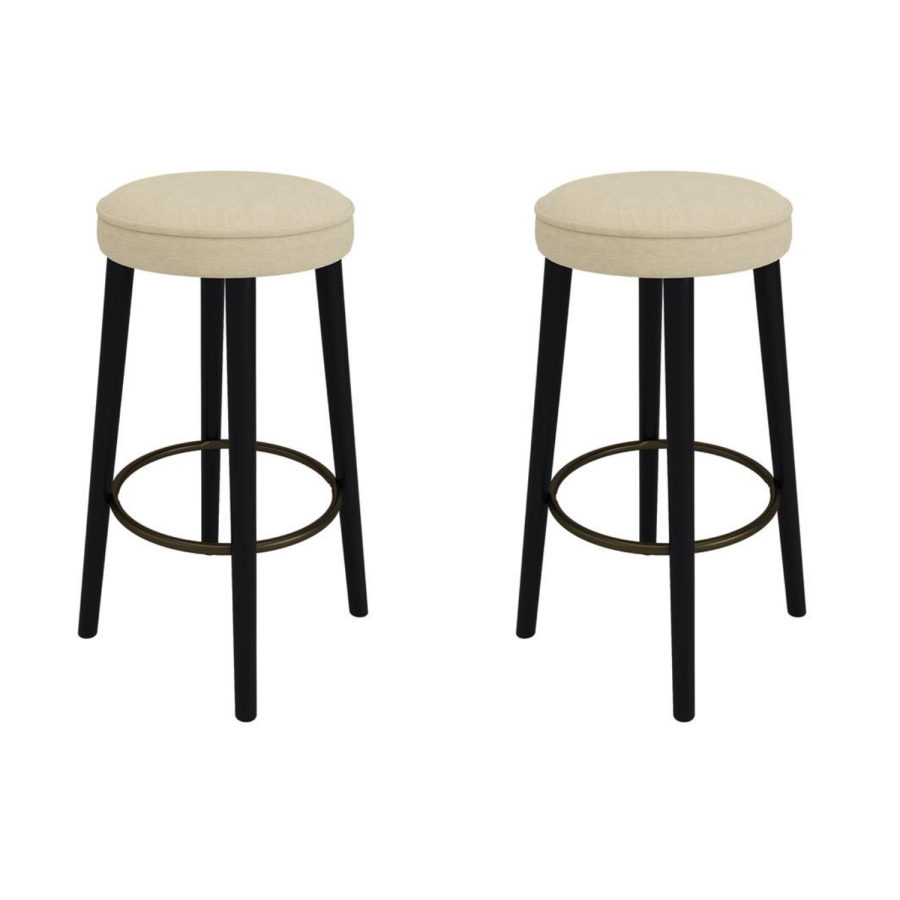 Set of 2 Beige Upholstered Kitchen Counter Stools with Black Legs - Gatsby