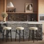 Set of 3 Beige Upholstered Kitchen Counter Stools with Black Legs - Gatsby
