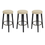 Set of 3 Beige Upholstered Kitchen Counter Stools with Black Legs - Gatsby