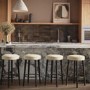Set of 4 Beige Upholstered Kitchen Counter Stools with Black Legs - Gatsby