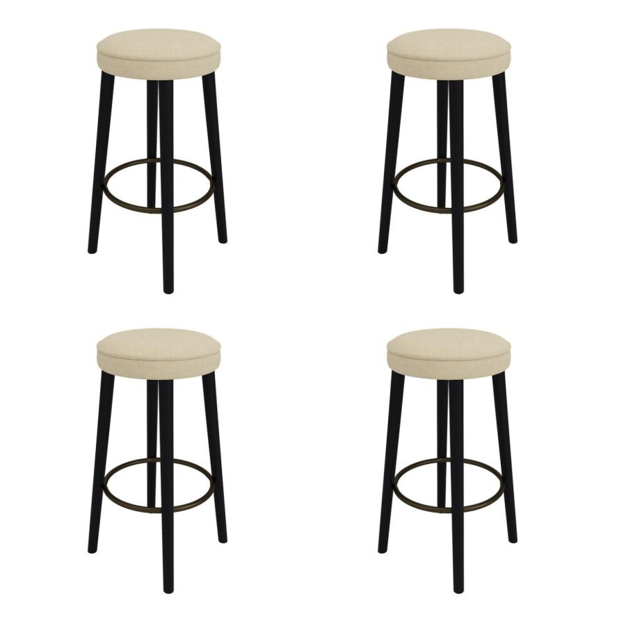 Set of 4 Beige Upholstered Kitchen Counter Stools with Black Legs - Gatsby