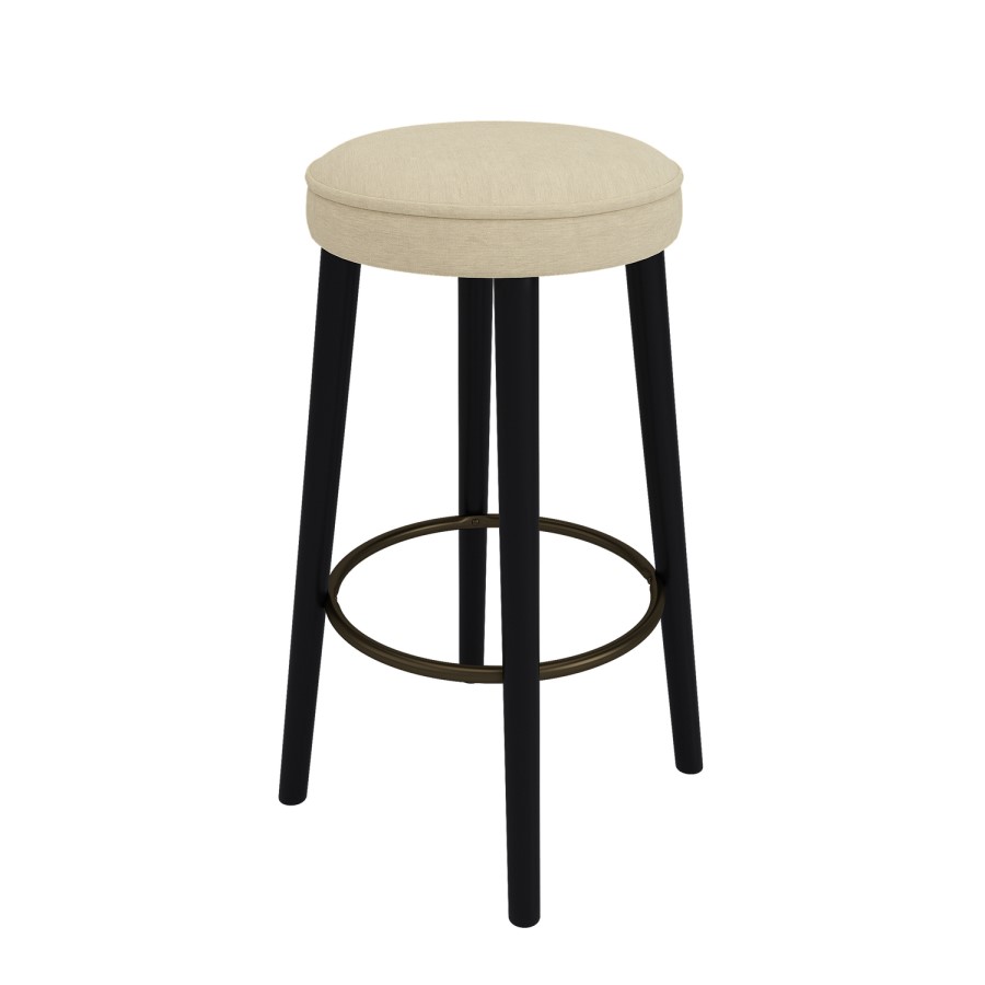 Beige Upholstered Kitchen Counter Stool with Black Legs - Gatsby
