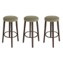 Set of 3 Sage Green Velvet Kitchen Counter Stools with Walnut Legs - Gatsby