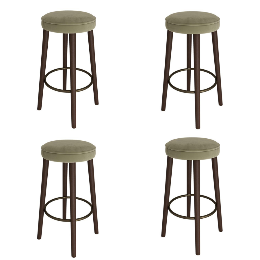 Set of 4 Sage Green Velvet Kitchen Counter Stools with Walnut Legs - Gatsby