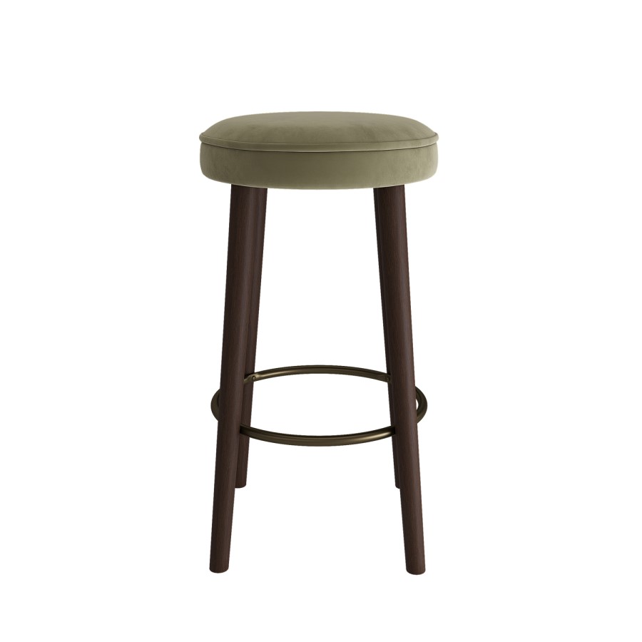 Set of 2 Sage Green Velvet Kitchen Counter Stools with Walnut Legs - Gatsby