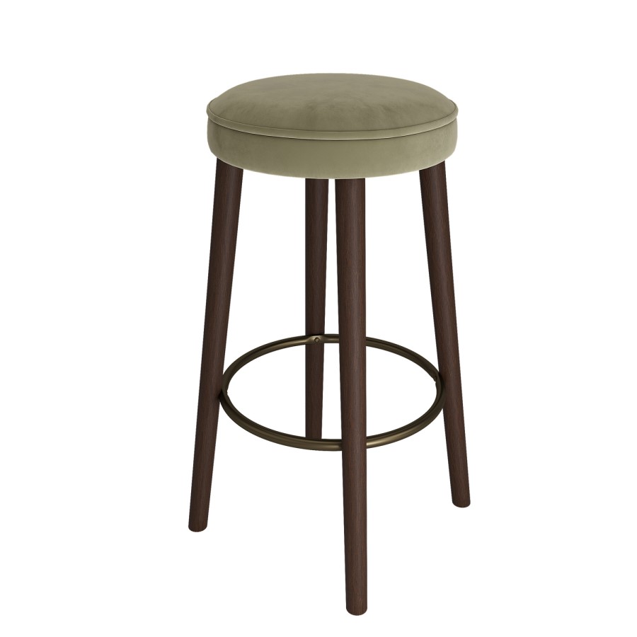 Set of 2 Sage Green Velvet Kitchen Counter Stools with Walnut Legs - Gatsby