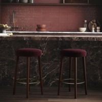 Set of 2 Burgundy Velvet Kitchen Counter Stools with Walnut Legs - Gatsby
