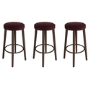Set of 3 Burgundy Velvet Kitchen Counter Stools with Walnut Legs - Gatsby