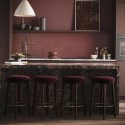 BUN/GTY003S/98594 Set of 4 Burgundy Velvet Kitchen Counter Stools with Walnut Legs - Gatsby
