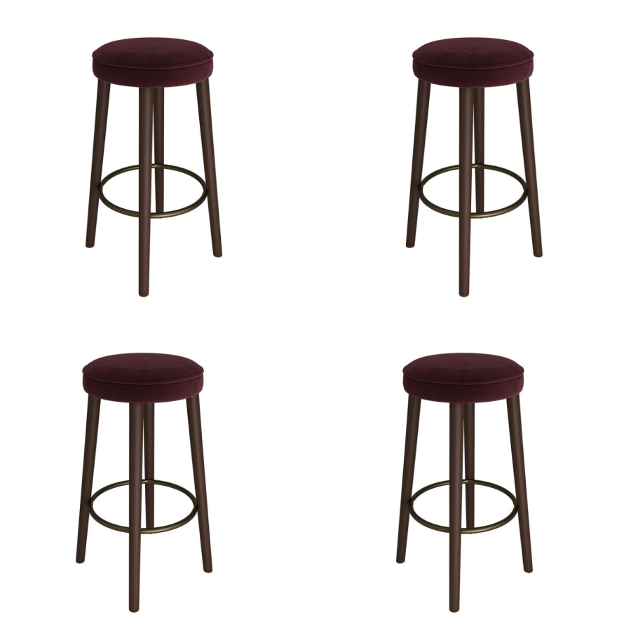 Set of 4 Burgundy Velvet Kitchen Counter Stools with Walnut Legs - Gatsby