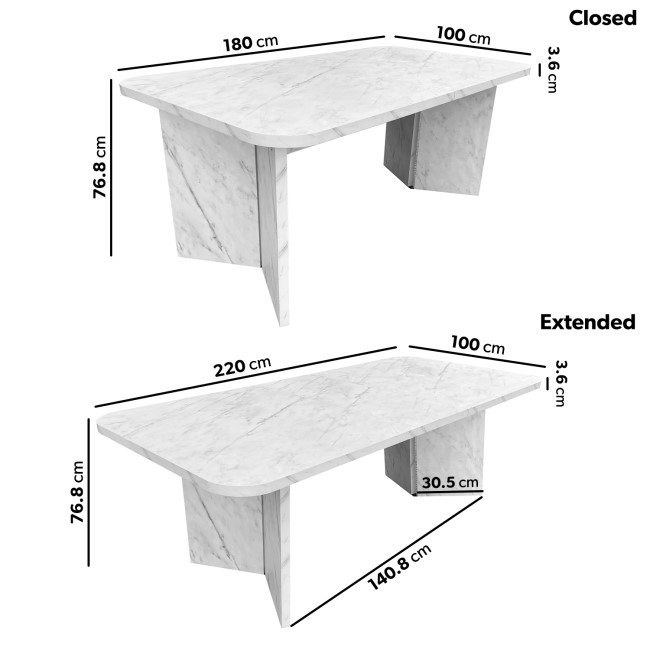 White Marble Effect Extendable Dining Table Set with 6 Mink Velvet Chairs - Seats 6 - Geneva