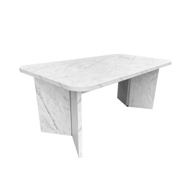 White Marble Effect Extendable Dining Table Set with 6 Mink Velvet Chairs - Seats 6 - Geneva