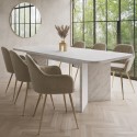 BUN/GVE001/89675 White Marble Effect Extendable Dining Table Set with 6 Mink Velvet Chairs - Seats 6 - Geneva